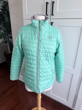 THE NORTH FACE REVERSIBLE MOSSBUD SWIRL JACKET GIRLS XL 18 ICE GREEN